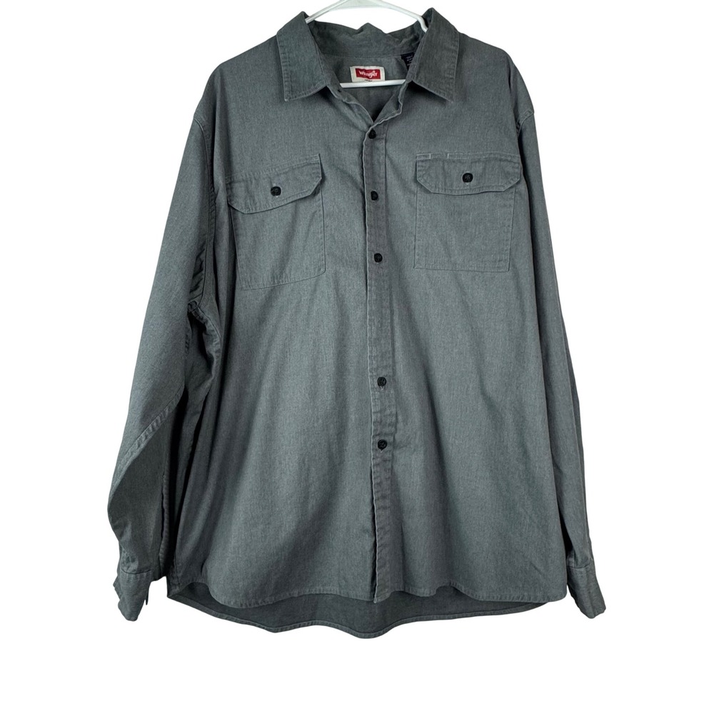 Wrangler Shirt Men 2XL Gray Button Up Two‎ Pocket Work Casual Western Utility
